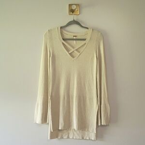 Free People Long Sweater Womens XS Cream Boho Festival Bohemian Coastal Beach